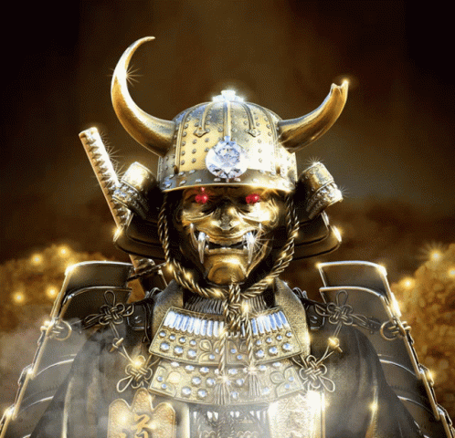 Samurai Statue Wearing Helmet with Diamond