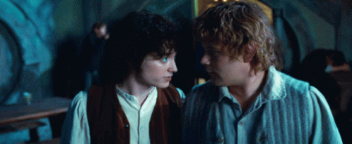 Samwise Gamgee And Frodo Baggins Talking Closely GIF
