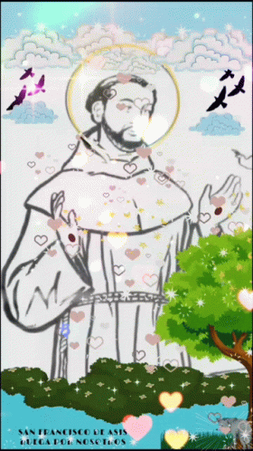 San Francisco de Asis Surrounded by Hearts