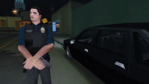 San Francisco Police Officer in Front of Car