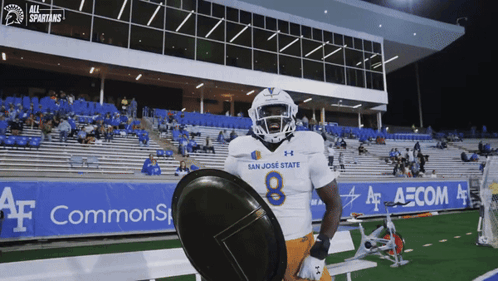 San Jose State Football Player Holding Black Shield