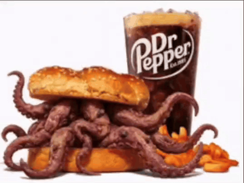 Sandwich with Octopus Tentacles and Dr Pepper