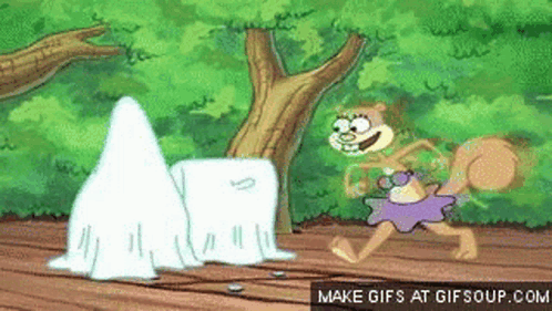 Sandy Cheeks From Spongebob Squarepants Is Standing Next To A Ghost . GIF