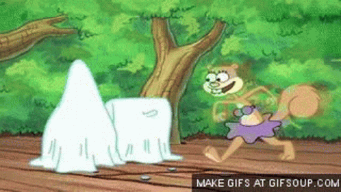 Sandy Cheeks Running From Ghost in Forest