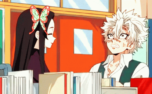 Sanemi Weird Face Talking To Kanae GIF