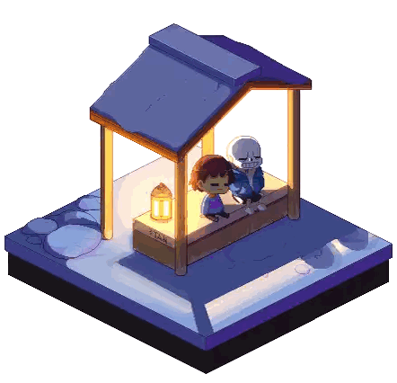 Sans and Frisk Sitting Under Shelter