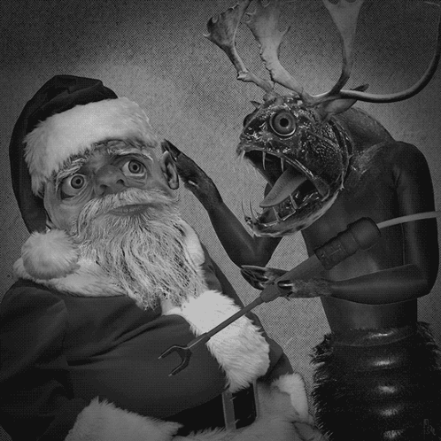 Santa Claus And Demon In Black And White GIF