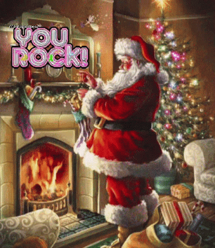 Santa Claus at Fireplace with You Rock