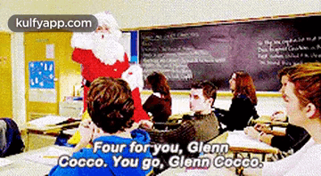 Santa Claus Before Classroom Full of Students