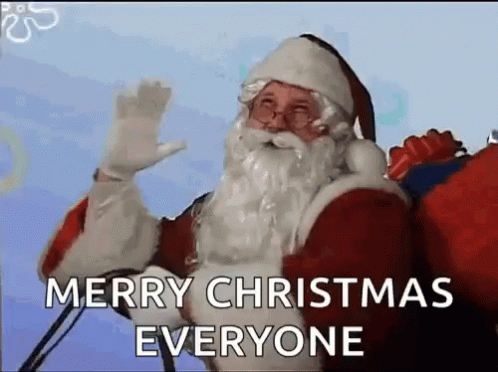 Santa Claus From Spongebob Squarepants Is Waving And Saying Merry Christmas To Everyone . GIF