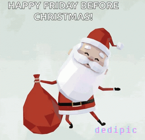 Santa Claus Holding Bag Saying Happy Friday Before Christmas GIF