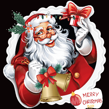 Santa Claus Holding Bells Christmas Card GIF