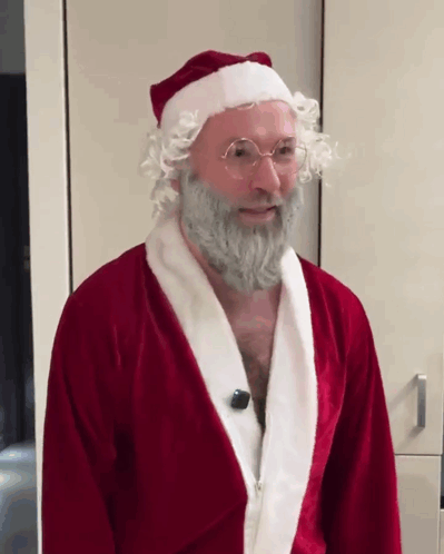 Santa Claus Man with White Beard and Glasses