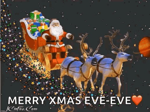 Santa Claus Riding In Sleigh With Reindeer GIF
