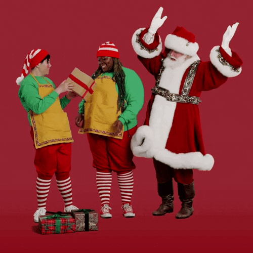 Santa Giving Gifts With Two Women GIF