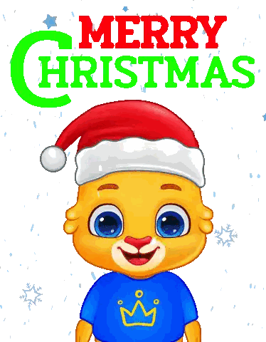 Santa Hat Wearing Bear in Blue Shirt