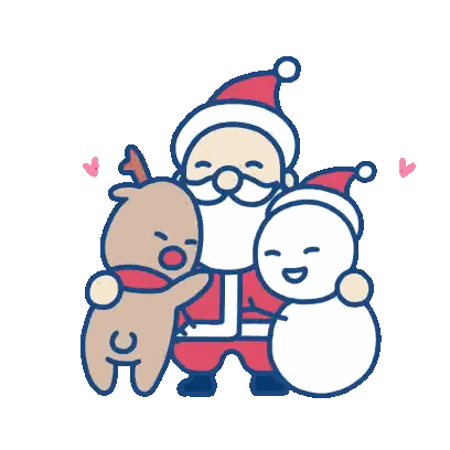 Santa Hugging Reindeer and Snowman