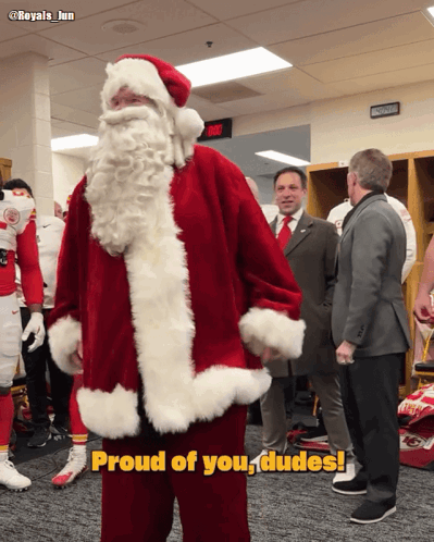 Santa in Locker Room Saying Proud of You Dudes