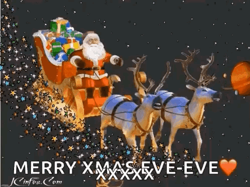 Santa in Sleigh With Three Reindeer