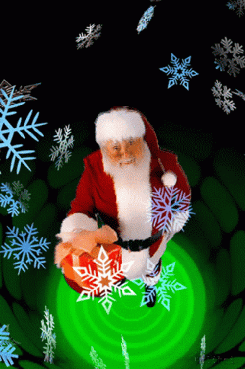 Santa Moving Up With Gift GIF
