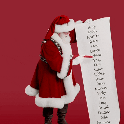 Santa Pointing Names On Paper GIF