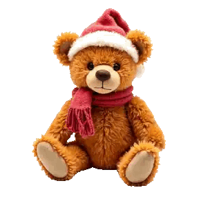 Santa Teddy Bear with Red Hat and Scarf