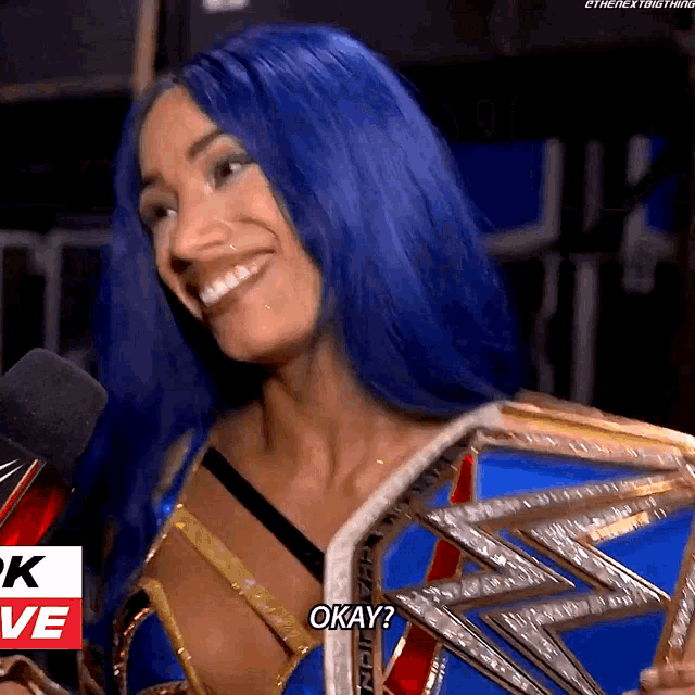 Sasha Banks Big Laugh While Holding Belt GIF