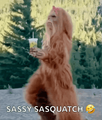 Sassy Sasquatch Holding Juice