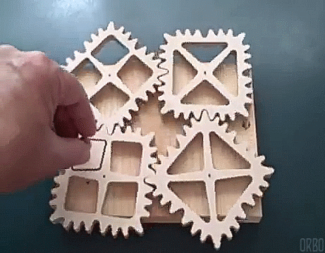 Satisfying Wood Mechanical Gears GIF