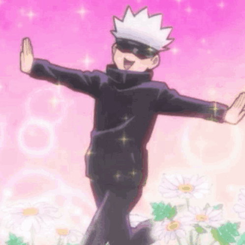 Satoru Gojo Standing In Daisies Arms Outstretched GIF