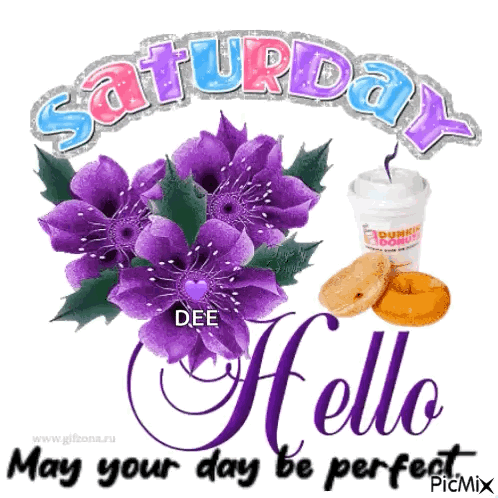 Saturday Greeting Card Purple Flowers Dunkin Donuts Coffee GIF