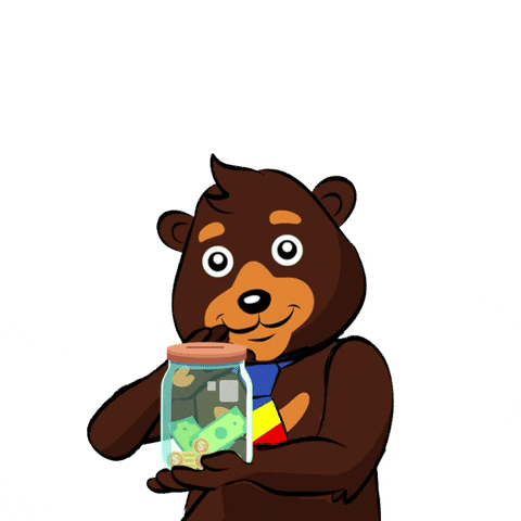 Save Money Bear Holding Jar Of Money GIF