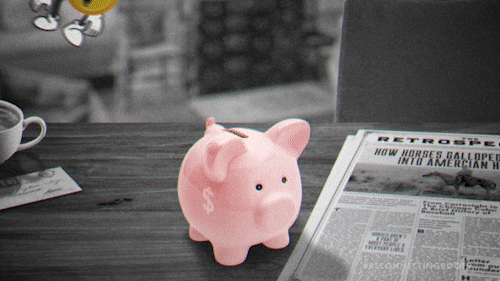 Save Money Cartoon Coin Dropping Into Piggy Bank GIF