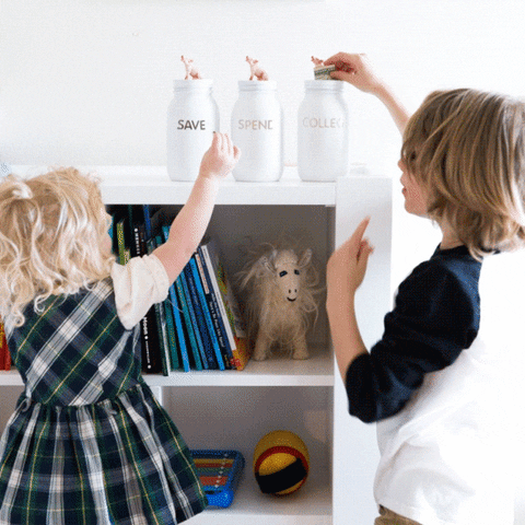 Save Money Kids Dropping Coins Into Jars GIF