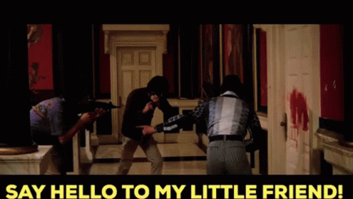 Yellow Text Say Hello To My Little Friend GIF