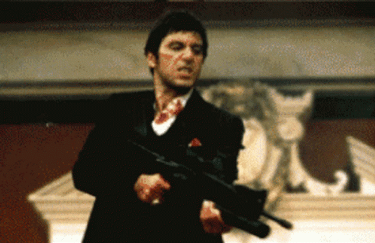 Say Hello To My Little Friend Man Shooting A Gun GIF