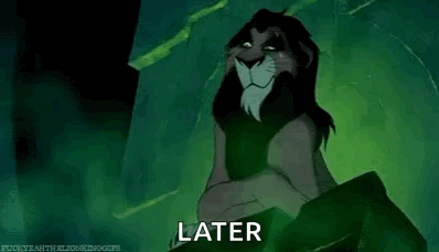Scar From The Lion King Is Smiling And Looking At The Camera With The Words `` Later '' Written On His Face . GIF