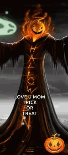 Scarecrow With Pumpkin Head Saying Love U Mom Trick or Treat