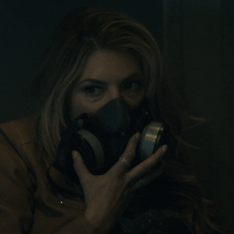 Scared Katheryn Winnick Wearing Gas Mask GIF
