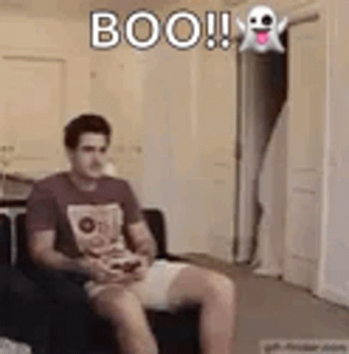 Scaring A Man Funny Ghost Floating GIF