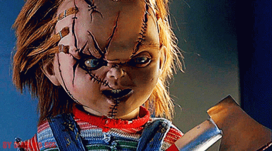 Scary Chucky Axe Bedtime Kill GIF