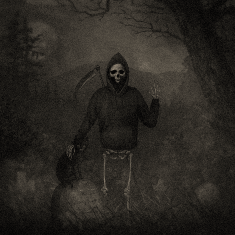 Scary Grim Reaper Waving In Dark GIF