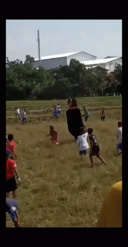 Scary Mascot Chasing Kids On Field GIF
