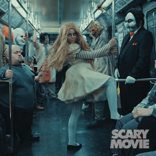 Scary Movie Poster Woman in White Dress on Subway