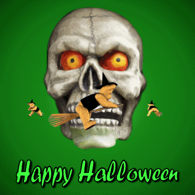 Scary Skull Happy Halloween Greeting GIF