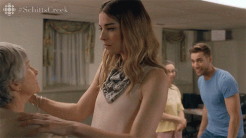 Schitt's Creek Woman Hugging Elderly Woman GIF