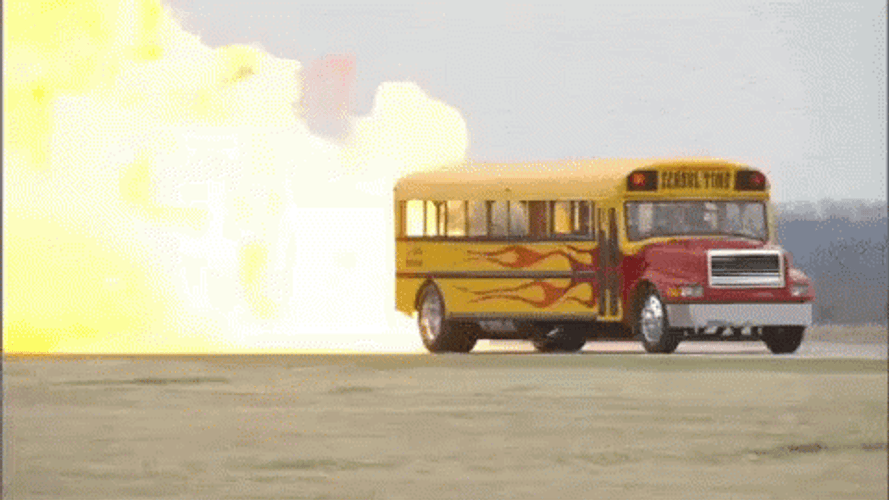 School Bus Driving Burning Fire GIF