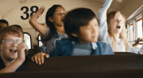 School Bus Kids Cheering GIF