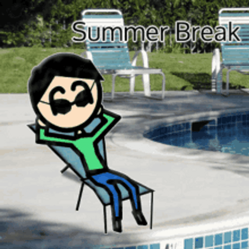 Schools Out For Summer Chilling At Pool Animation GIF