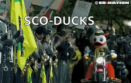 Sco-Ducks Mascot Riding Motorcycle GIF
